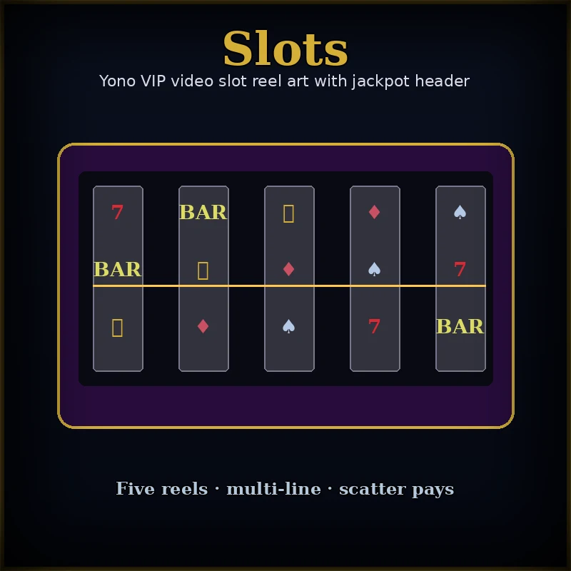Yono VIP slots reel art with jackpot-eligible header
